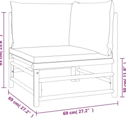 vidaXL Set de muebles de jardín 4 piezas bambú y cojines gris claro Outlet