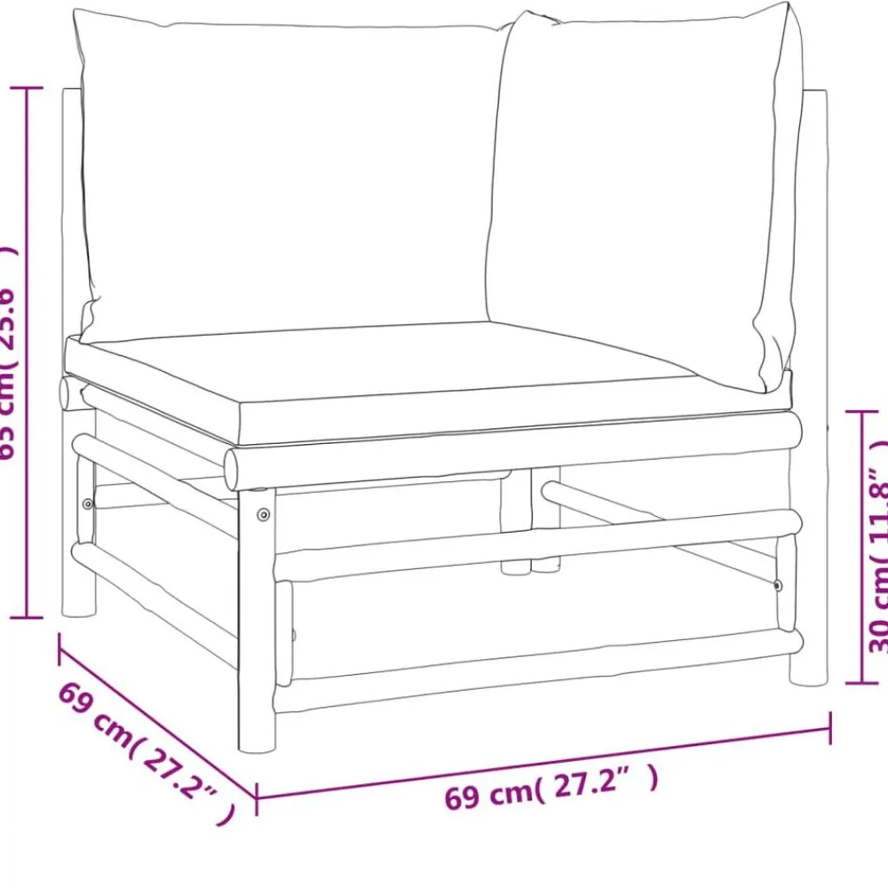 vidaXL Set de muebles de jardín 4 piezas bambú y cojines gris claro Outlet
