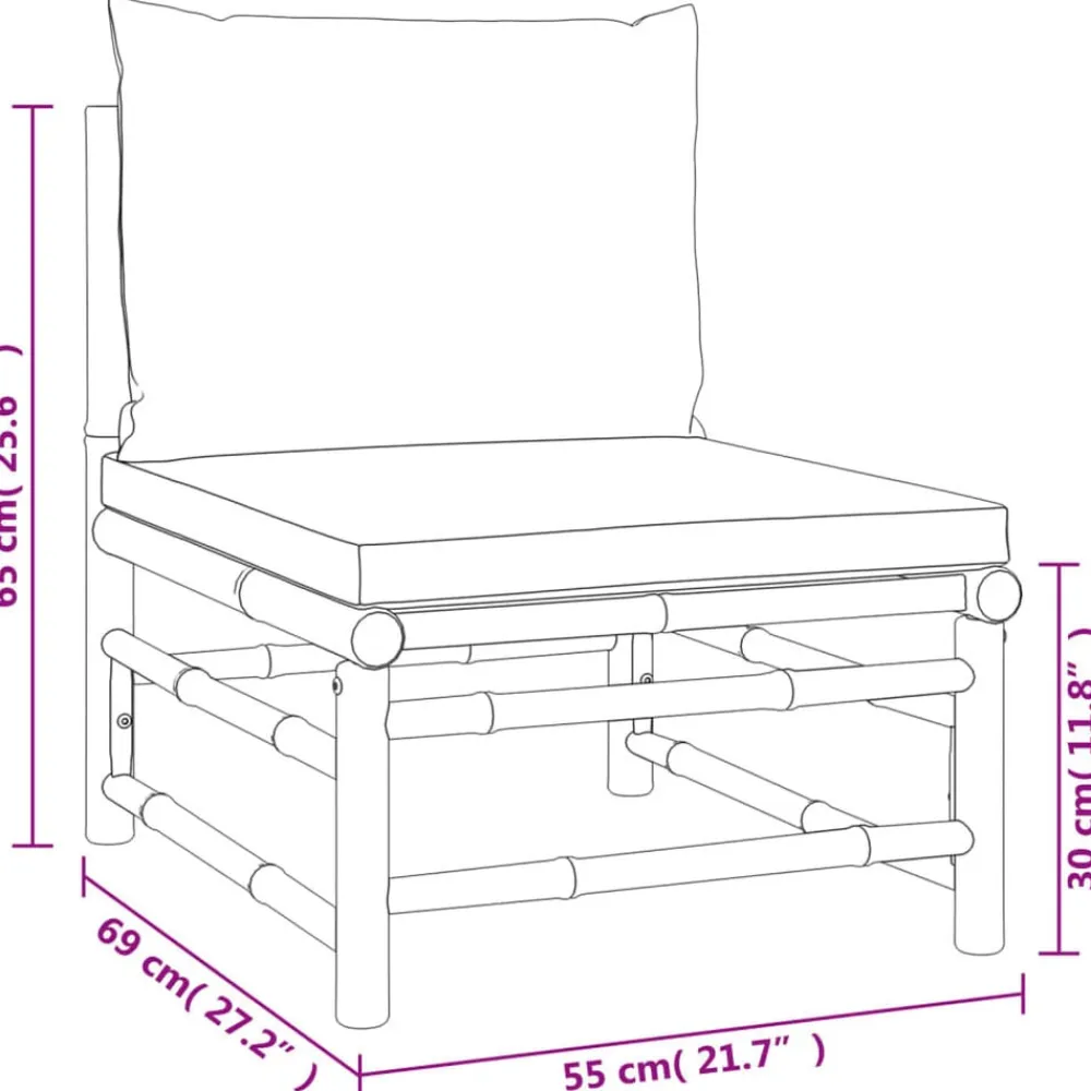 vidaXL Set de muebles de jardín 4 piezas bambú y cojines gris claro Outlet