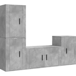 vidaXL Set de muebles de TV 4 pzas madera contrachapada gris hormigón Gris hormigón Clearance