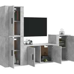 vidaXL Set de muebles de TV 4 pzas madera contrachapada gris hormigón Gris hormig&oacute;n Clearance