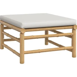 vidaXL Set de muebles de jardín 4 piezas bambú y cojines gris claro Discount