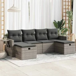 vidaXL Muebles De Jardín-Set de muebles de jardín 6 pzas y cojines ratán sintético