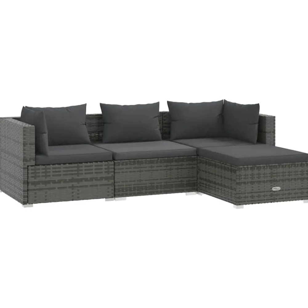 vidaXL Muebles De Jardín-Set de muebles de jardín 4 pzas y cojines ratán sintético gris