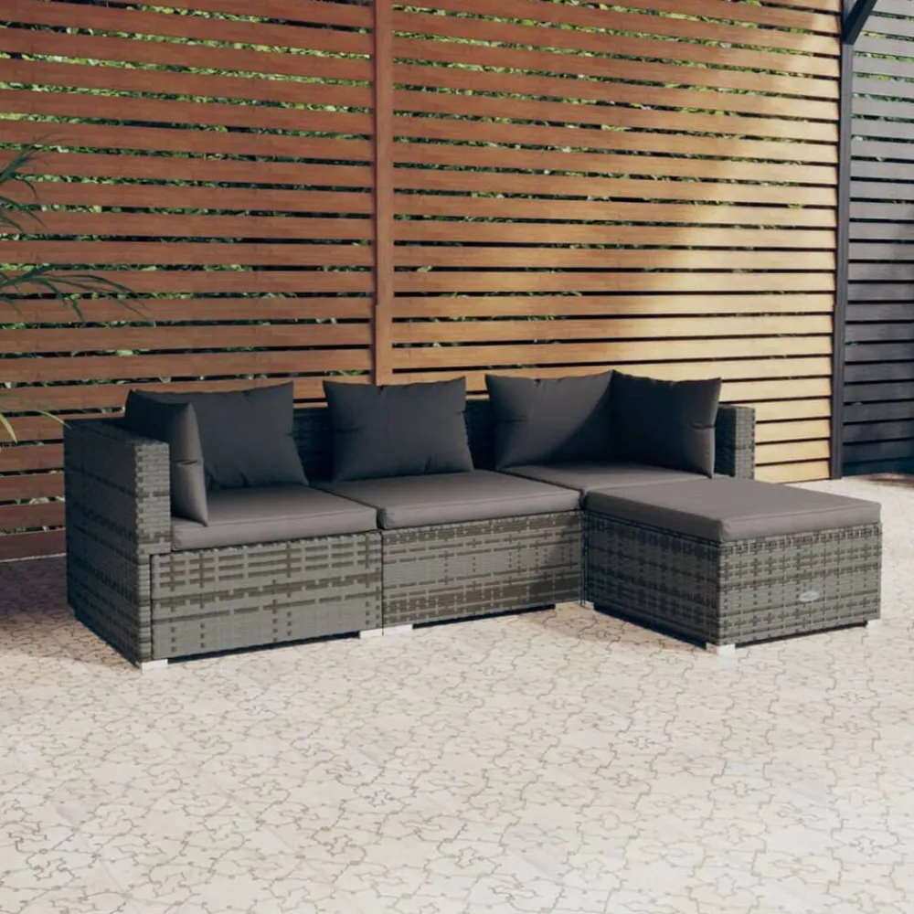 vidaXL Muebles De Jardín-Set de muebles de jardín 4 pzas y cojines ratán sintético gris