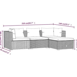 vidaXL Muebles De Jardín-Set de muebles de jardín 4 pzas y cojines ratán sintético gris