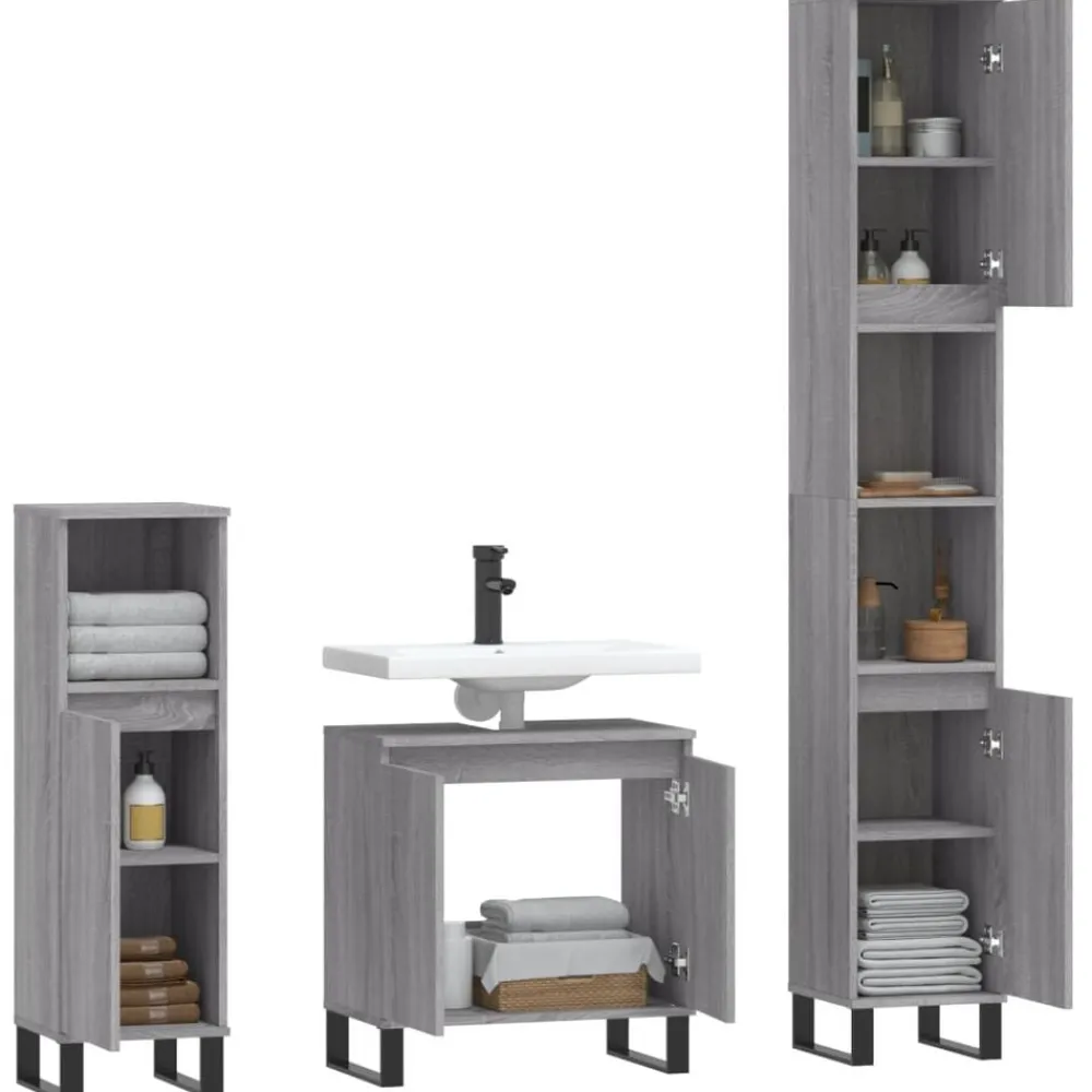 vidaXL Conjuntos De Muebles-Set de muebles de baño 3 pzas madera contrachapada