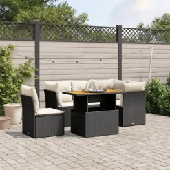 vidaXL Muebles De Jardín-Set de muebles de jardín 5 pzas y cojines ratán sintético negro