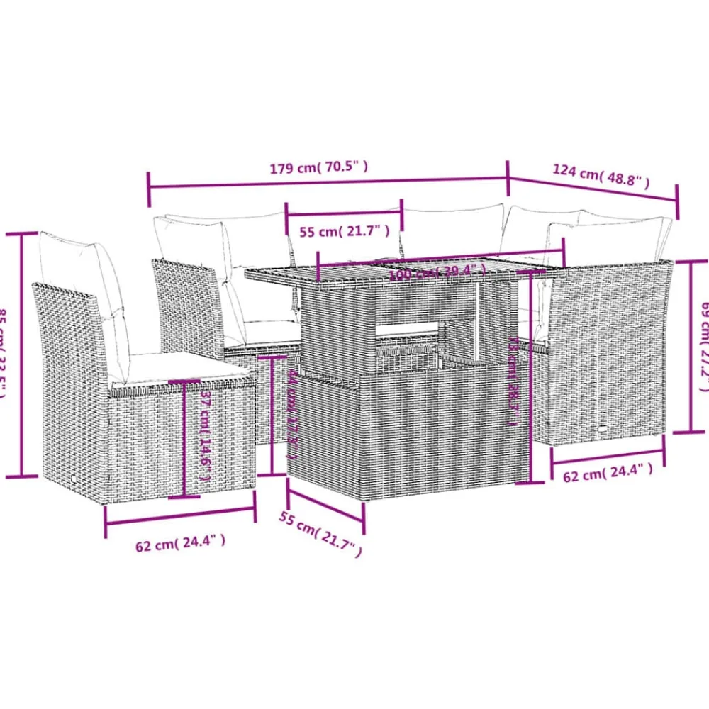 vidaXL Muebles De Jardín-Set de muebles de jardín 5 pzas y cojines ratán sintético negro