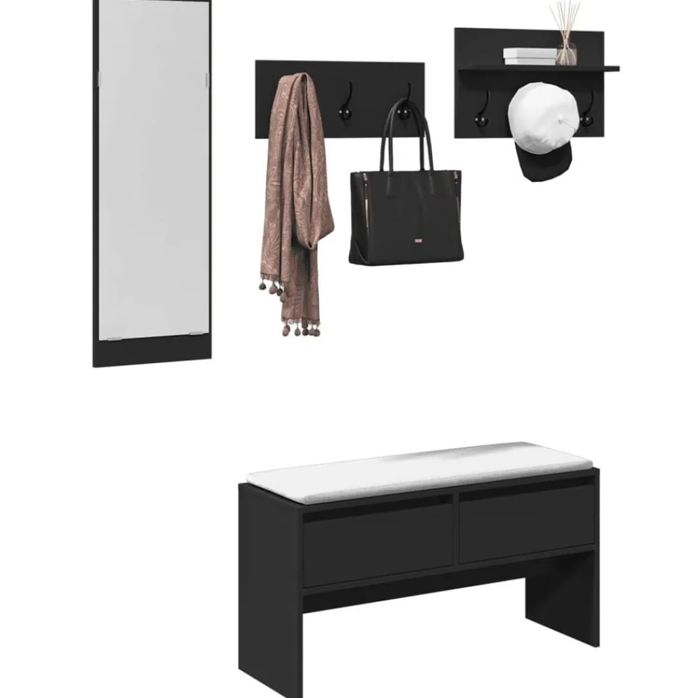 vidaXL Set de muebles de recibidor 4 piezas madera de ingeniería Negro Outlet