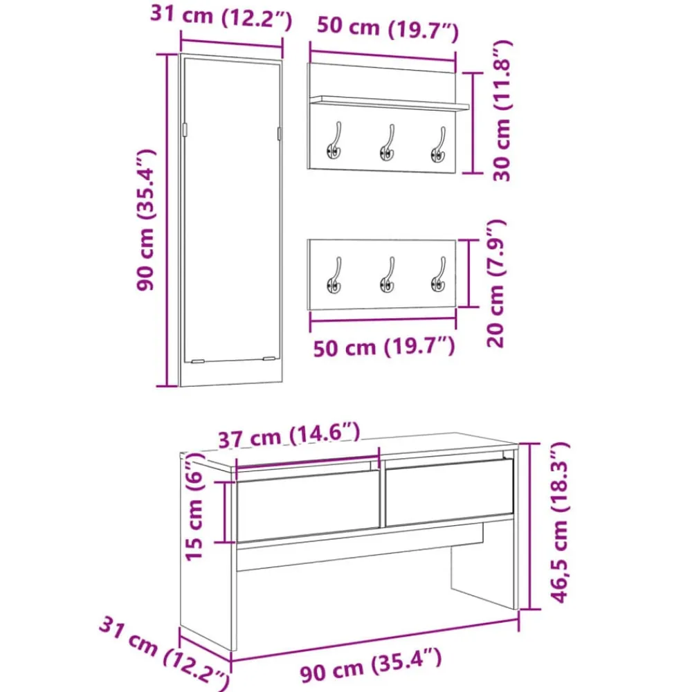 vidaXL Set de muebles de recibidor 4 piezas madera de ingeniería Negro Outlet