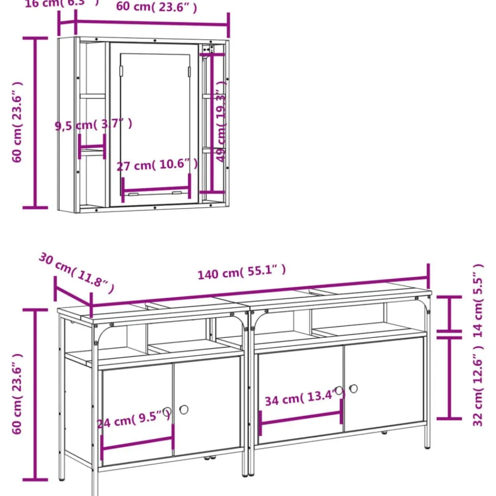 vidaXL Conjuntos De Muebles-Set de muebles de baño 3 piezas madera contrachapada