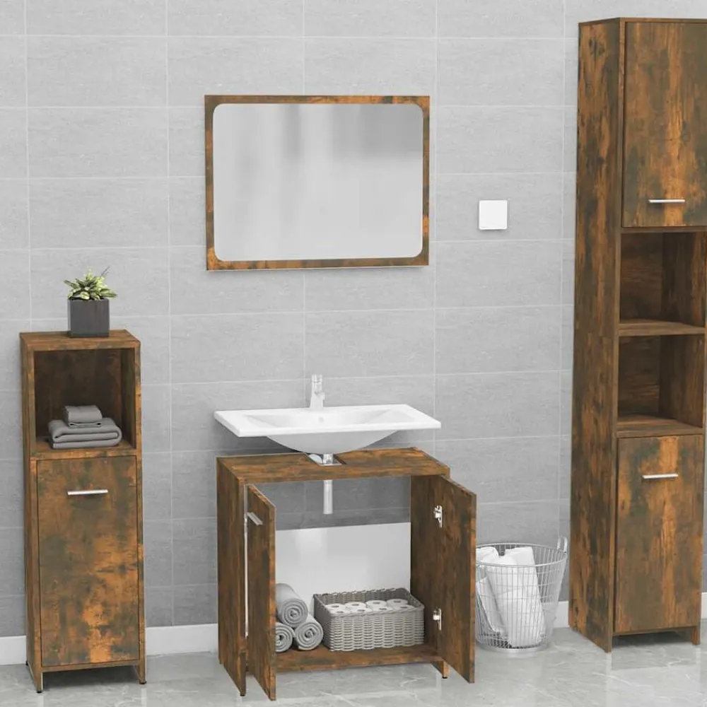 vidaXL Set de muebles de baño madera contrachapada color Roble ahumado Sale