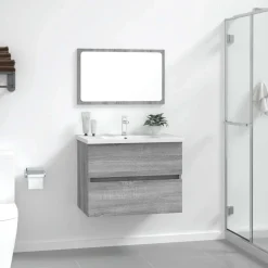 vidaXL Set de muebles de baño 2 pzas madera contrachapada Gris sonoma Best