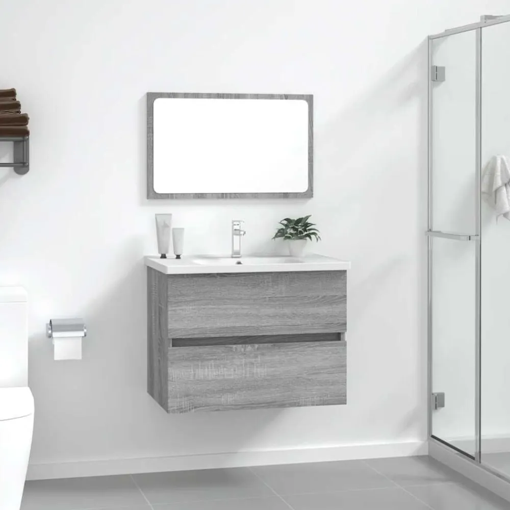vidaXL Set de muebles de baño 2 pzas madera contrachapada Gris sonoma Best