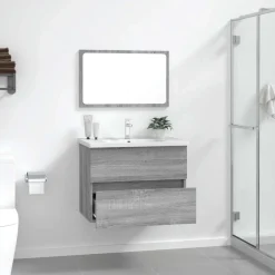 vidaXL Set de muebles de baño 2 pzas madera contrachapada Gris sonoma Best