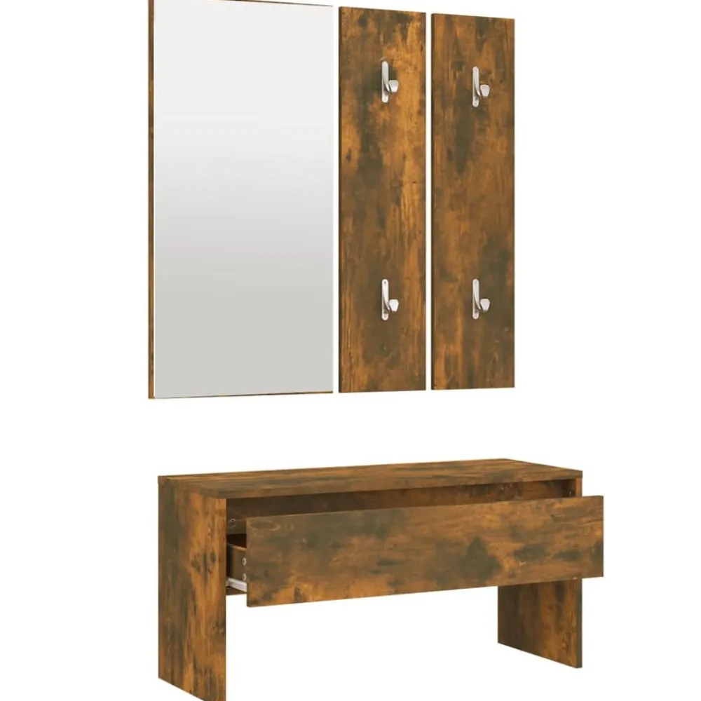 vidaXL Set de muebles de recibidor madera contrachapada Roble ahumado Online