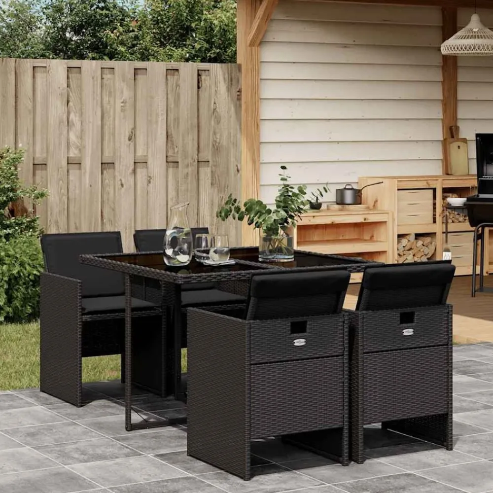 vidaXL Set de muebles jardín 5 pzas con cojines ratán sintético Negro Online