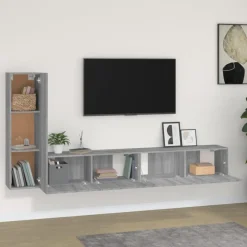 vidaXL Set de muebles para TV 3 pzas madera contrachapada Gris sonoma Discount