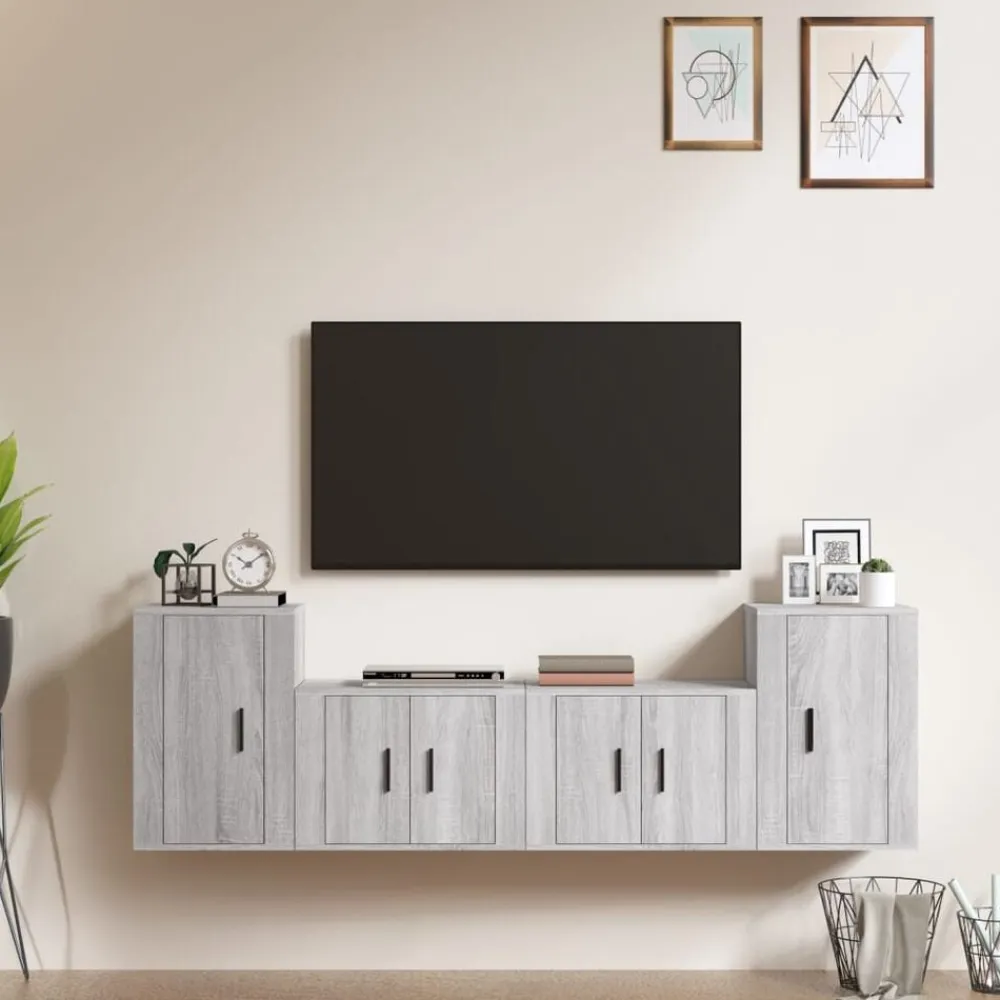 vidaXL Set de muebles para TV 4 pzas madera contrachapada Gris sonoma Sale