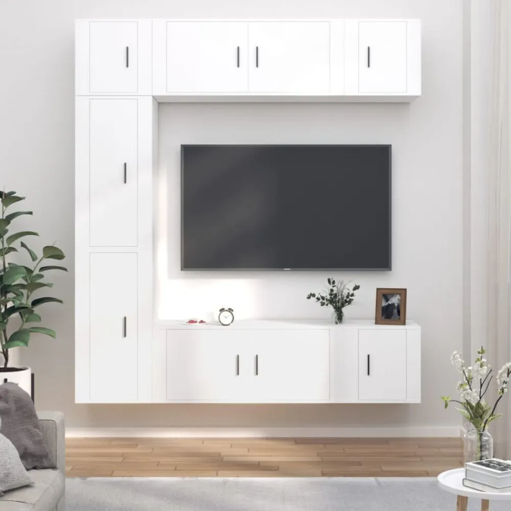 vidaXL Muebles Tv-Set de muebles para TV 7 piezas madera contrachapada blanco