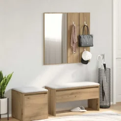 vidaXL Set de muebles recibidor madera contrachapada roble artesanal Roble artisan