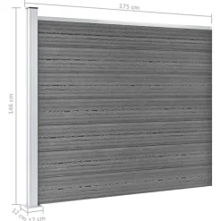 vidaXL Set de panel de valla WPC 526x146 cm Gris Clearance