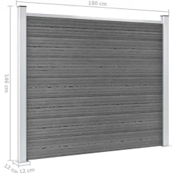 vidaXL Set de panel de valla WPC 526x146 cm Gris Clearance