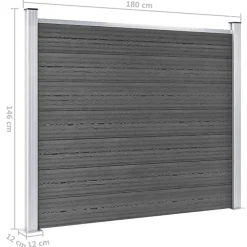 vidaXL Set de paneles de valla WPC 699x146 cm Negro Clearance