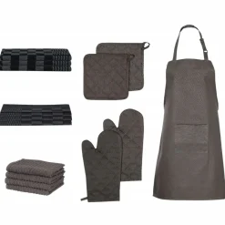 vidaXL Set de paños manoplas horno agarradores 15 pzas algodón Negro Hot