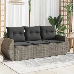 vidaXL Muebles De Jardín-Set de sofá de jardín 3 pzas y cojines ratán sintético
