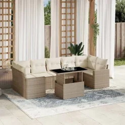 vidaXL Muebles De Jardín-Set de sofás de jardín y cojines 8 piezas ratán sintético beige
