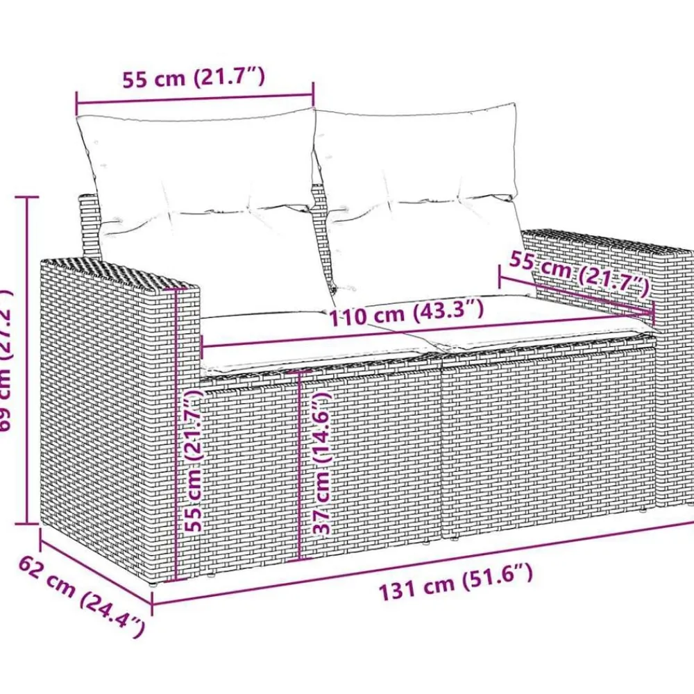 vidaXL Muebles De Jardín-Set de sofás de jardín y cojines 8 piezas ratán sintético beige