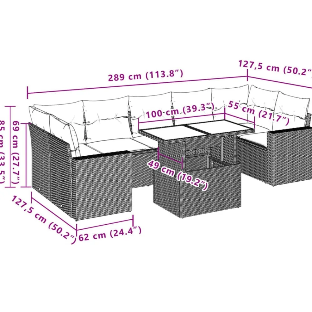vidaXL Muebles De Jardín-Set de sofás de jardín y cojines 8 piezas ratán sintético beige