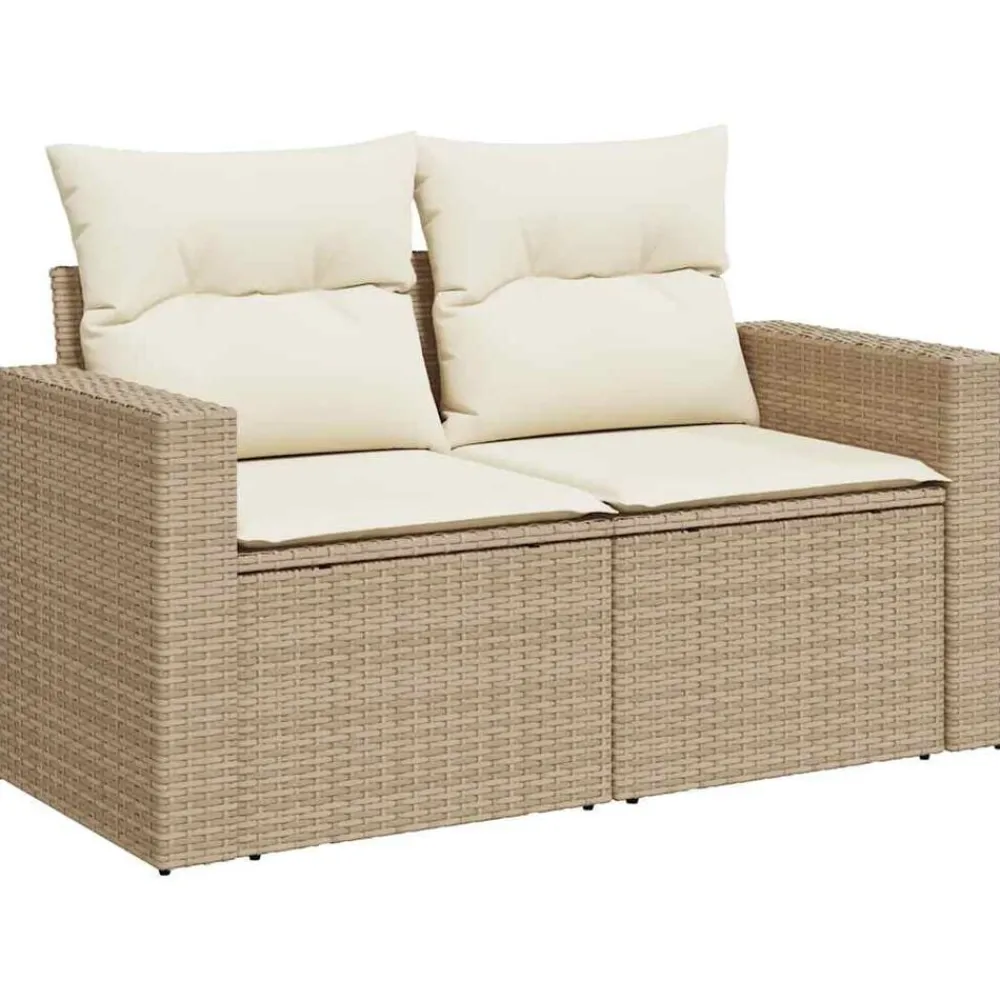 vidaXL Muebles De Jardín-Set de sofás de jardín y cojines 8 piezas ratán sintético beige