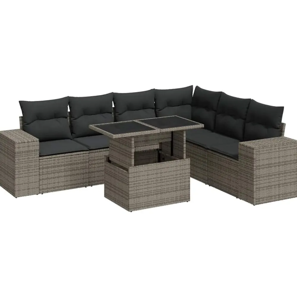 vidaXL Set de sofás de jardín 7 pzas con cojines ratán sintético Gris Online