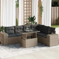vidaXL Set de sofás de jardín 7 pzas con cojines ratán sintético Gris Online