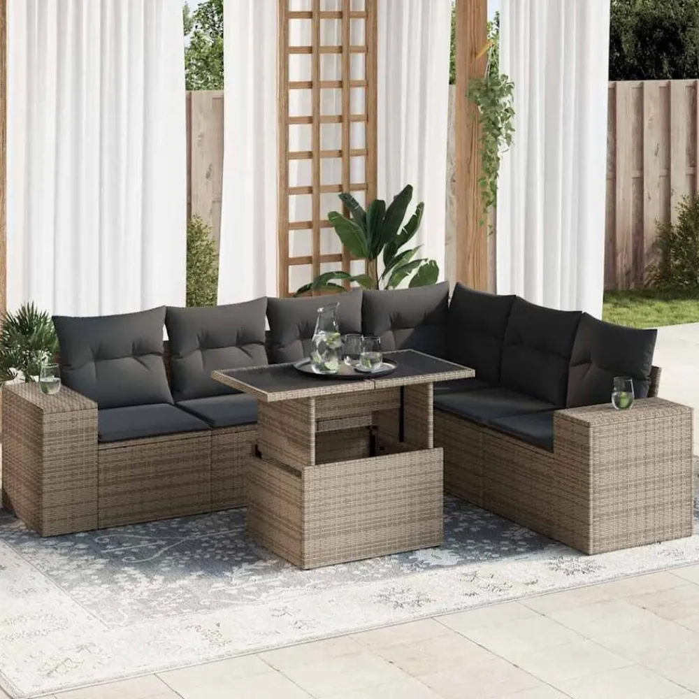 vidaXL Set de sofás de jardín 7 pzas con cojines ratán sintético Gris Online