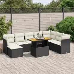 vidaXL Muebles De Jardín-Set de sofás de jardín 8 piezas y cojines ratán sintético negro