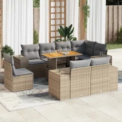 vidaXL Set de sofás de jardín con cojines 9 pzas ratán sintético beige beige y gris claro Outlet