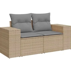 vidaXL Set de sofás de jardín con cojines 9 pzas ratán sintético beige beige y gris claro Outlet