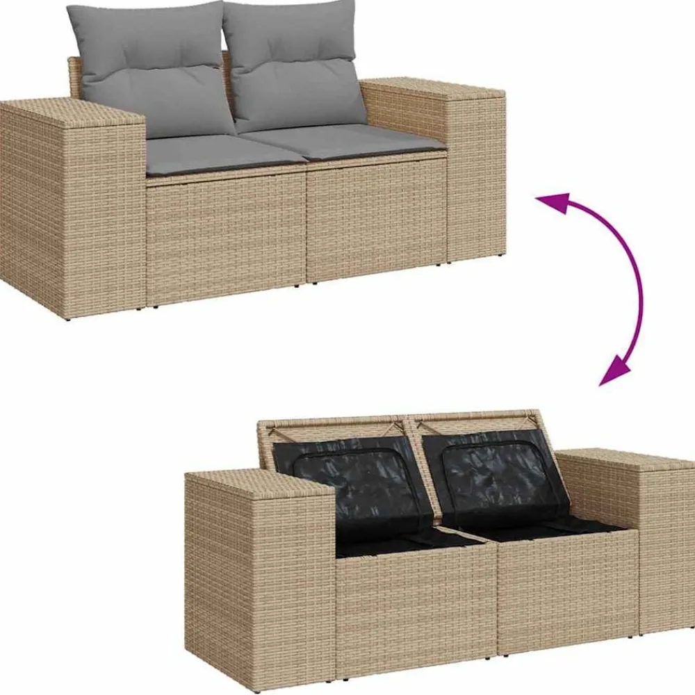vidaXL Set de sofás de jardín con cojines 9 pzas ratán sintético beige beige y gris claro Outlet