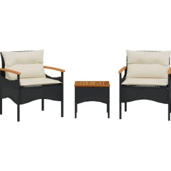 vidaXL Muebles De Jardín-Set de sofás de jardín con cojines 3 pzas ratán sintético