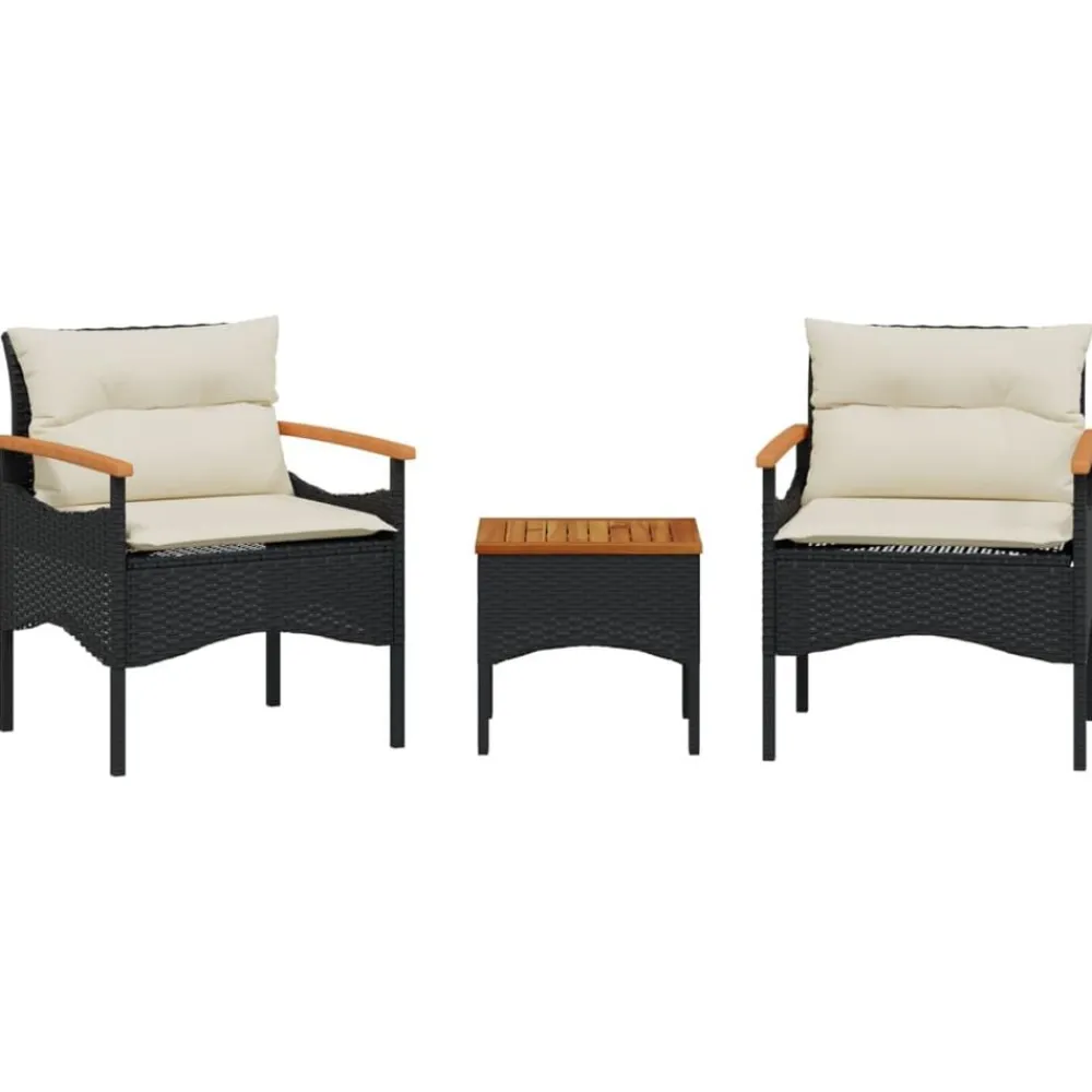 vidaXL Muebles De Jardín-Set de sofás de jardín con cojines 3 pzas ratán sintético