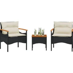 vidaXL Muebles De Jardín-Set de sofás de jardín con cojines 3 pzas ratán sintético