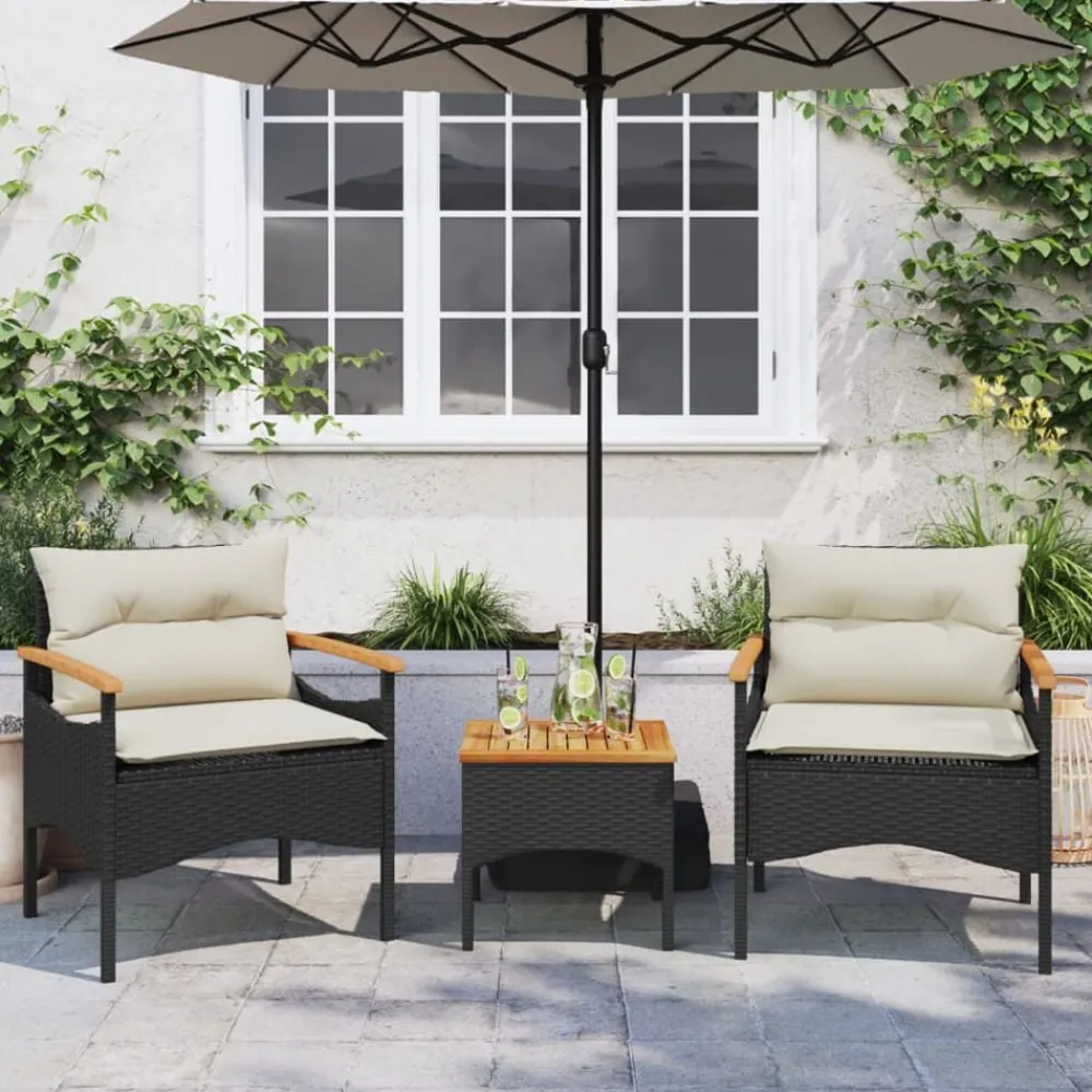 vidaXL Muebles De Jardín-Set de sofás de jardín con cojines 3 pzas ratán sintético