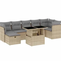vidaXL Muebles De Jardín-Set de sofás de jardín y cojines 8 piezas ratán sintético beige