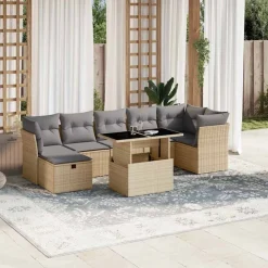 vidaXL Muebles De Jardín-Set de sofás de jardín y cojines 8 piezas ratán sintético beige