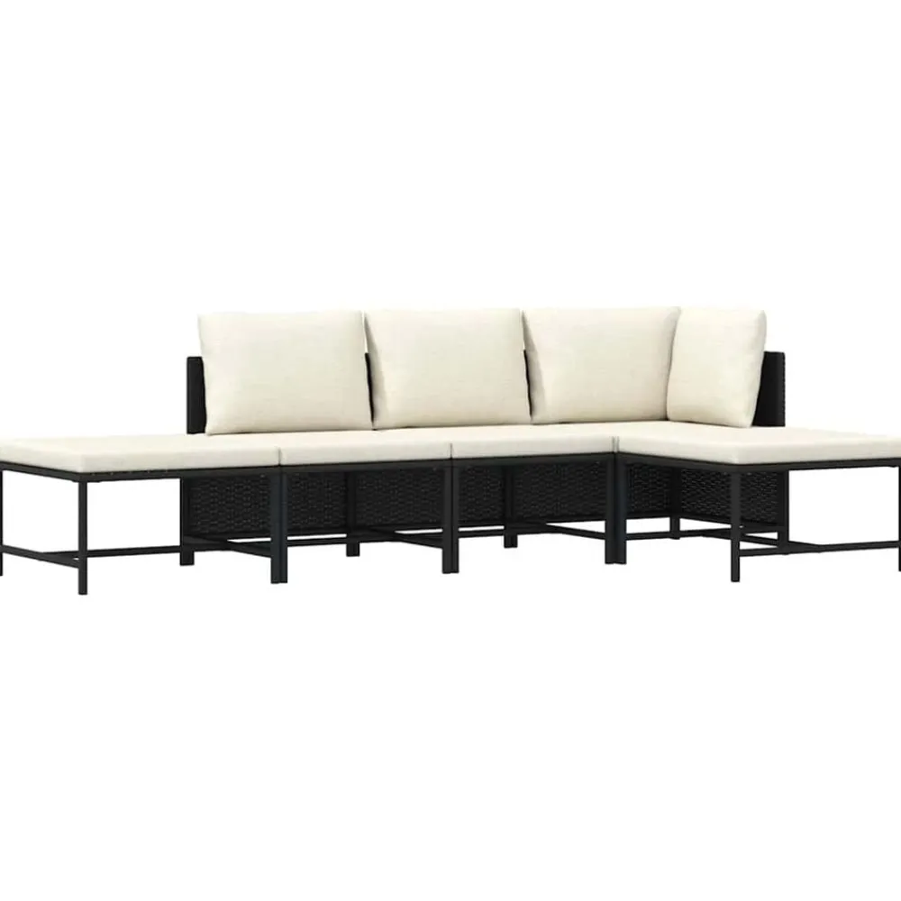 vidaXL Set de sofás de jardín 5 pzas y cojines ratán sintético Negro Discount