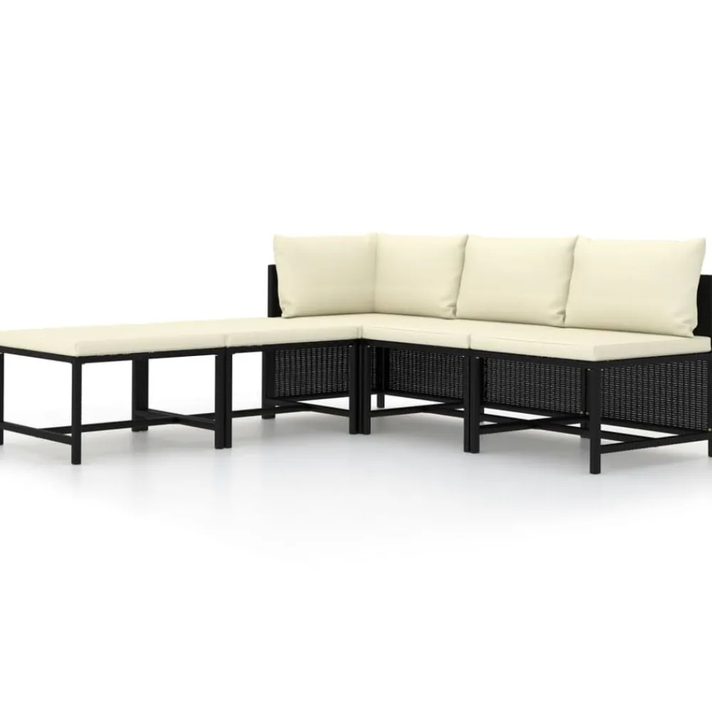vidaXL Set de sofás de jardín 5 pzas y cojines ratán sintético Negro Discount